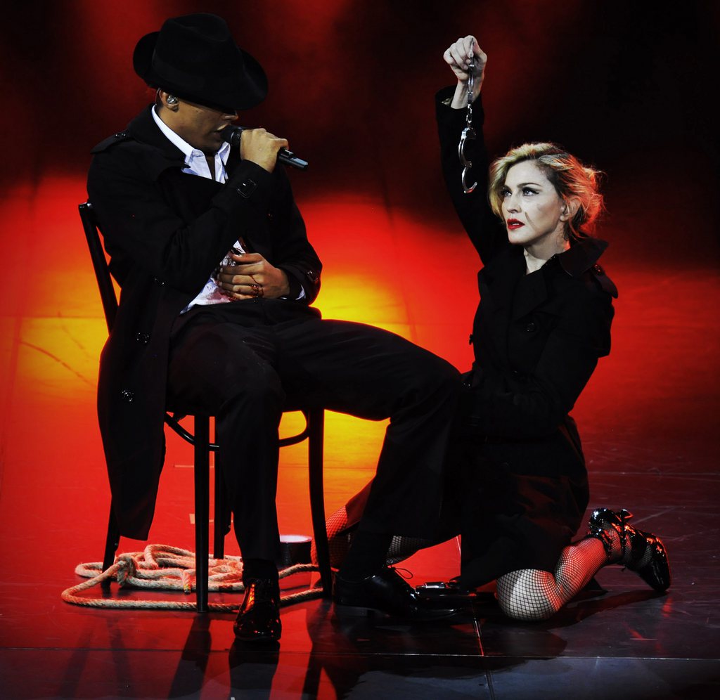 In this photo provided by Guy Oseary, Madonna performs on stage during her MDNA concert at Olympia Hall in Paris on Thursday, July 26, 2012. (AP Photo/Guy Oseary)