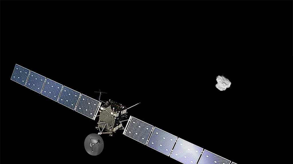 epa04342519 An undated handout made available by the European Space Agency (ESA) on 06 August 2014 showing an artist impression of ESA's Rosetta approaching comet 67P/Churyumov-Gerasimenko. ESA state that Rosetta launched in 2004 will arrive at comet 67P/Churyumov-Gerasimenko on 06 August 2014. It will be the first mission in history to rendezvous with a comet, escort it as it orbits the Sun, and deploy a lander to its surface. Rosetta is an ESA mission with contributions from its member states and NASA. Rosetta's Philae lander is provided by a consortium led by DLR, MPS, CNES and ASI.  EPA/ESA / HANDOUT  HANDOUT EDITORIAL USE ONLY/NO SALES