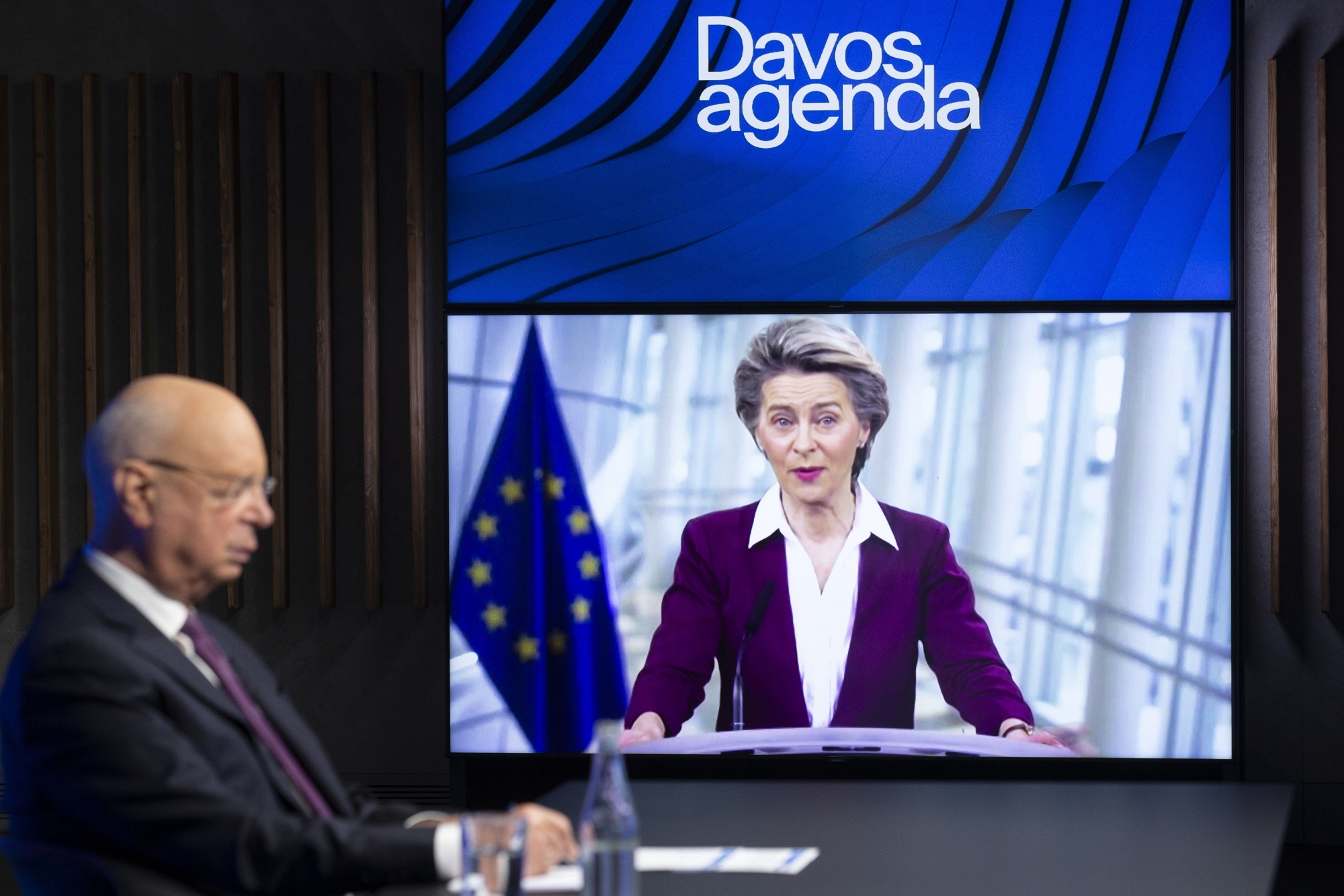 Ursula von der Leyen, présidente de la Commission européenne, était mardi en vidéoconférence au World Economic Forum.