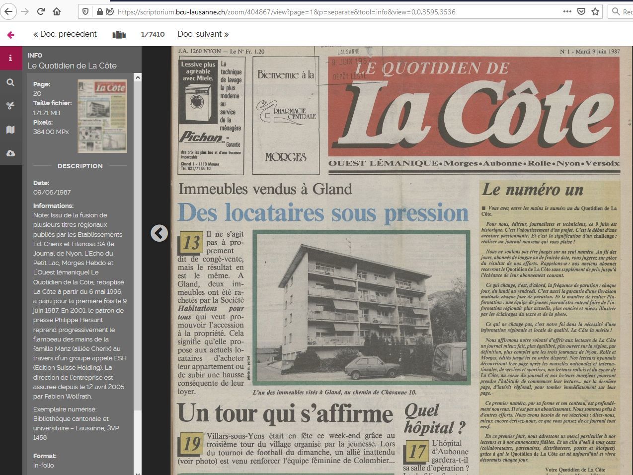 Les collections historiques de "La Côte" et de ses ancêtres de la région rolloise et nyonnaise sont accessibles en ligne, avec moteur de recherche.
