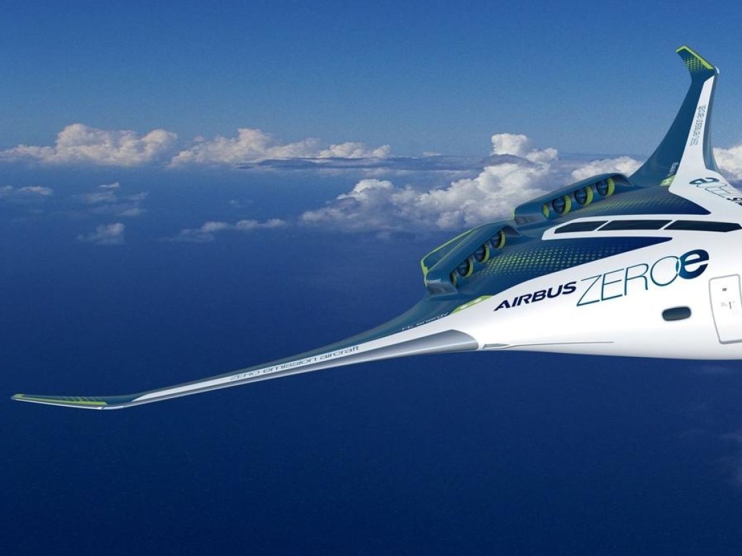 L’aile volante ZEROe, l’un des trois modèles fonctionnant à l’hydrogène, à l’étude chez Airbus.