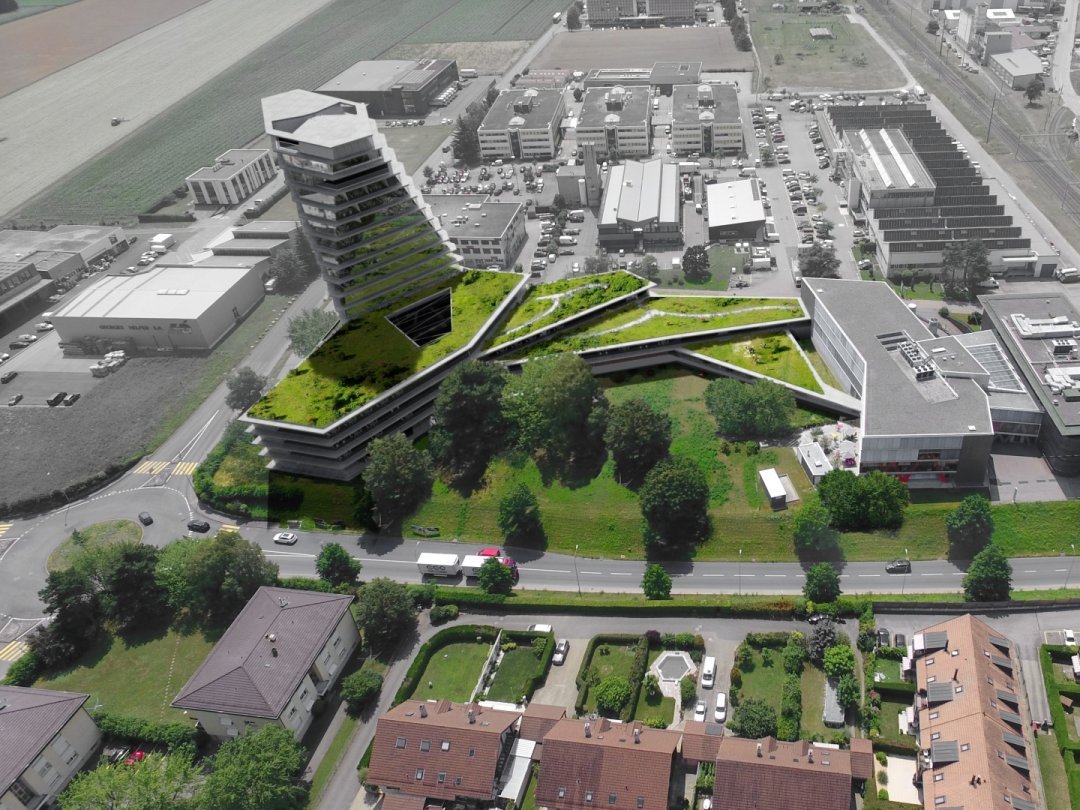 Le projet de Swissquote, avec la tour à droite et le parc dont une partie sera accessible au public.