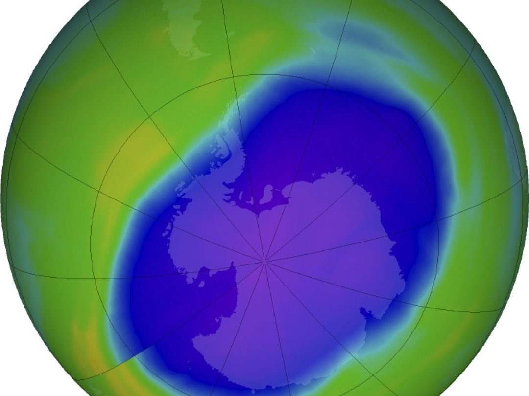 Cette image produite par la Nasa et publiée en octobre dernier montre le trou de la couche d'ozone (en bleu-violet) en train de se résorber.