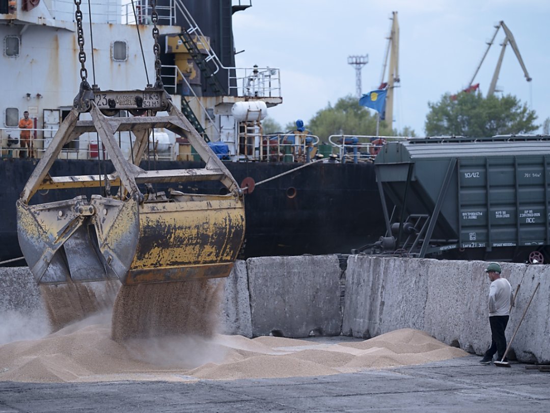 Des ouvriers chargent des céréales dans un port céréalier à Izmail, en Ukraine, en avril dernier (Photo d'illustration).