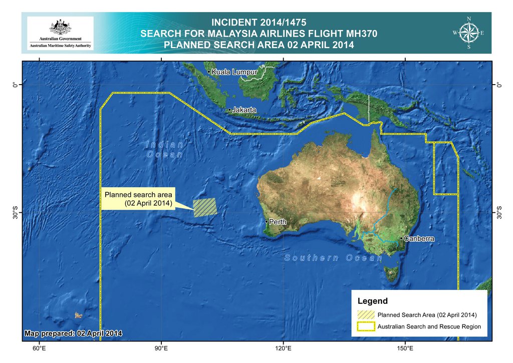 L'Australie a annoncé qu'une nouvelle analyse des données satellite resserrait la zone des recherches dans la partie sud du périmètre défini dans l'Océan Indien où le Boeing 777 de Malaysia Airlines s'est vraisemblablement abîmé le 8 mars.