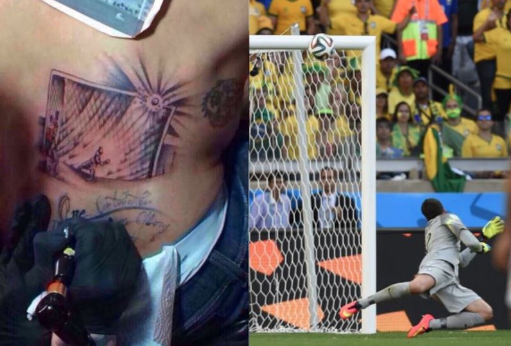 Mauricio Pinilla s'est fait tatouer son tir sur la barre transversale à la 119e minute contre le Brésil avec l'inscription "un centimètre de la gloire". Si le ballon était rentré, le Chili aurait éliminé la Seleçao. 
