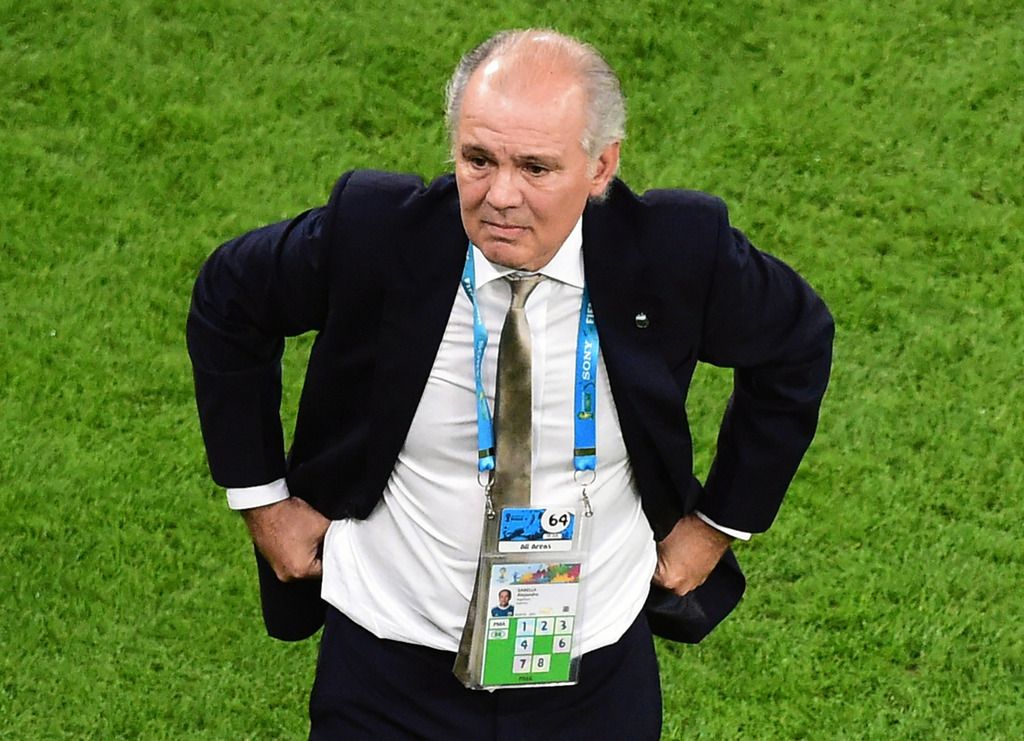 Argentina's head coach Alejandro Sabella watches the World Cup final soccer match between Germany and Argentina at the Maracana Stadium in Rio de Janeiro, Brazil, Sunday, July 13, 2014. (AP Photo/Francois Xavier Marit, Pool)