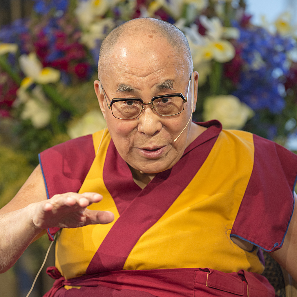 His Holiness the 14th Dalai Lama speaks during a press conference in the Grand Hotel Les Trois Rois in Basel, Switzerland, on Saturday, February 7, 2015. The Dalai Lama, spiritual leader of Tibet, is on a two-day-visit in Basel.(KEYSTONE/Georgios Kefalas)