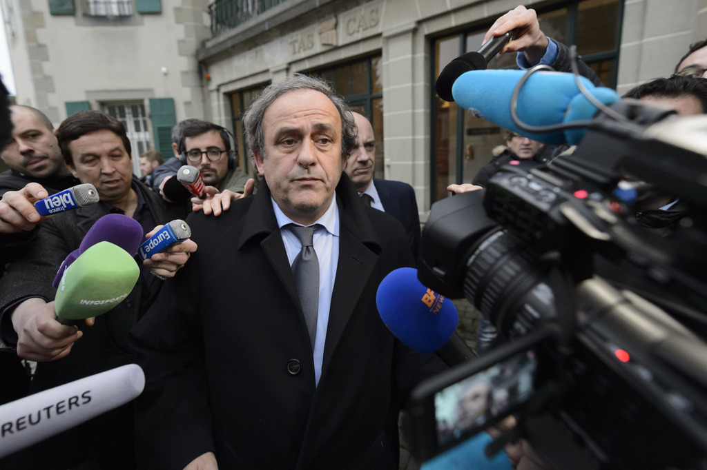Michel Platini mardi à son arrivée au Tribunal Arbitral du Sport à Lausanne.