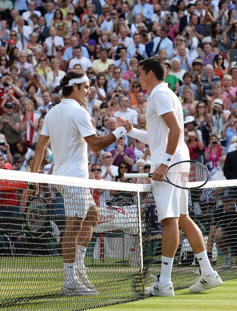 Roger Federer of Switzerland avait déjà battu Milos Raonic en demi-finale de Wimbledon 2014.