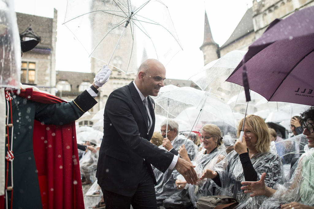 Alain Berset s'est exprimé à Zurich, sous la pluie, à l'occasion de l'inauguration du Musée national.