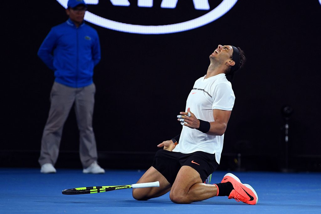 Rafael Nadal s'est qualifié à la faveur de sa victoire en cinq sets - 6-3 5-7 7-6 (7/5) 6-7 (4/7) 6-4 - devant Grigor Dimitrov au terme d'une superbe demi-finale longue de 4h56.