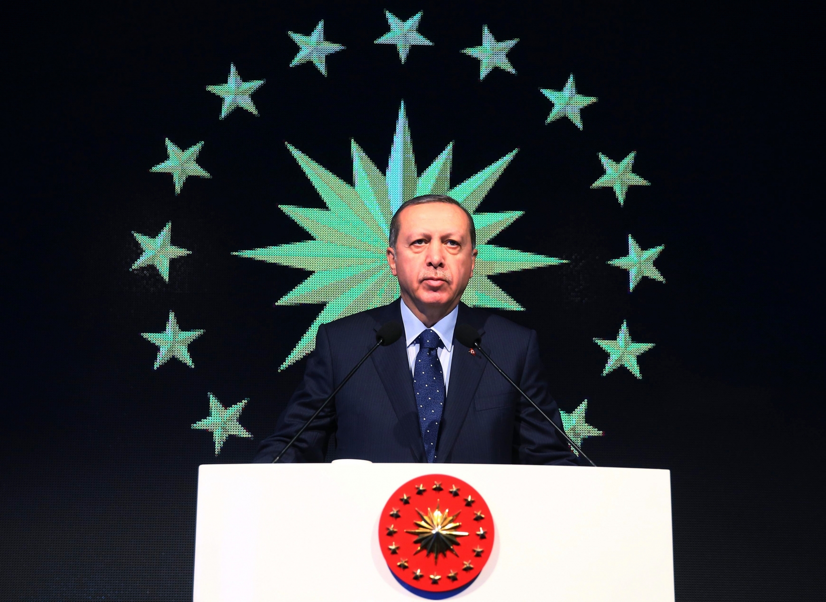 Turkey's President Recep Tayyip Erdogan delivers a speech during the opening of a new building for Istanbul's stock exchange, Saturday, Jan. 14, 2017. (Kayhan Ozer/Presidential Press Service, Pool Photo via AP) Turkey Economy