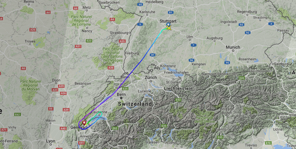 Le tracé de l'avion qui s'est posé mardi matin à l'aéroport de Genève-Cointrin.