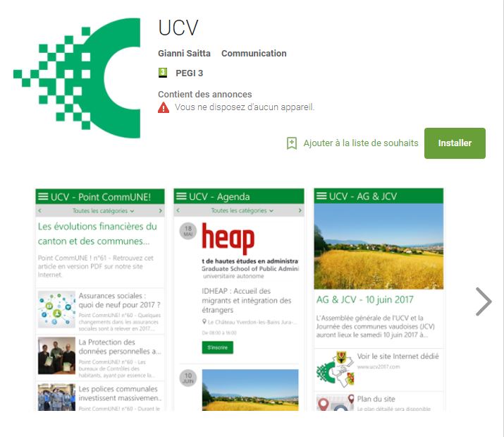 L'application de l'Union des Communes Vaudoises peut être téléchargée gratuitement.