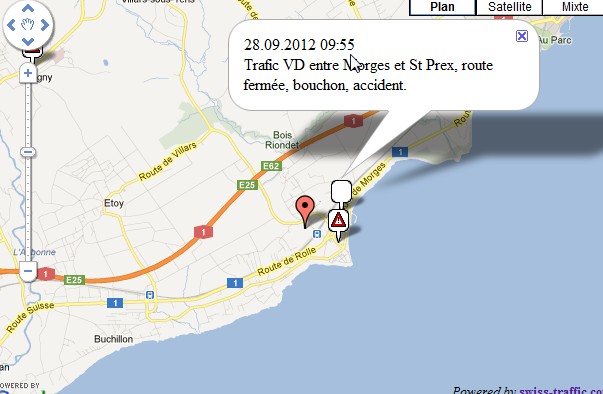 Un accident sur la route de Morges à Saint-Prex provoque des bouchons sur la route du Lac entre Morges et Saint-Prex.
