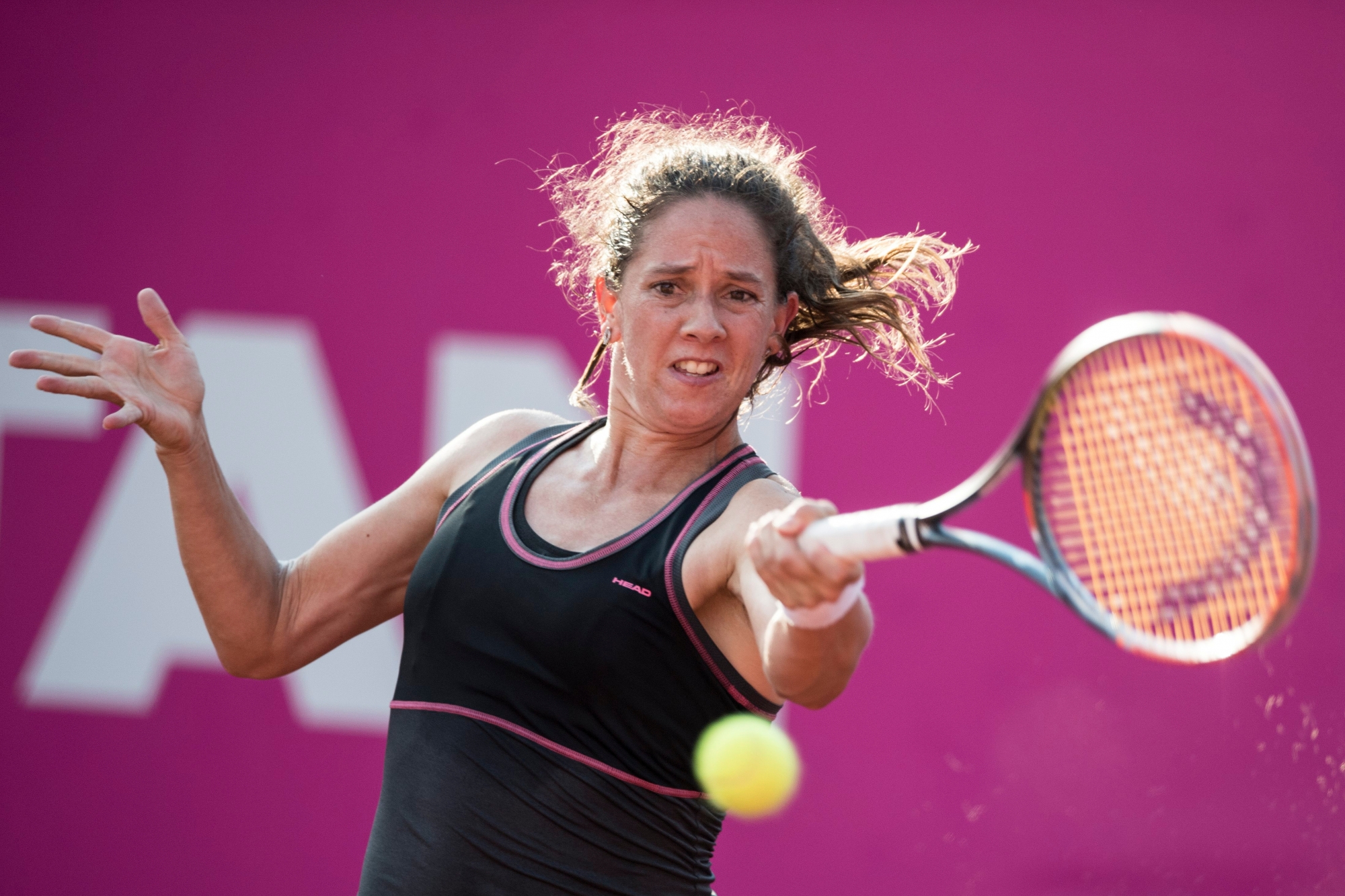 Patty Schnyder of Switzerland returns a ball to Amra Sadikovic of Switzerland during a first round game at the WTA Ladies Championship tennis tournament in Gstaad, Switzerland, Tuesady, July 18, 2017. (KEYSTONE/ Peter Schneider) SWITZERLAND LADIES OPEN GSTAAD