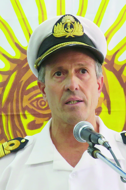 epa06345952 Captain Enrique Balbi, spokesman for the naval force, gives a statements to the media at the Argentine Army headquarters in Buenos Aires, Argentina, 23 November 2017. The Argentine Navy said today that there was a 'short, violent and non-nuclear anomalous event consistent with an explosion' in the area where the Argentine submarine ARA San Juan disappeared eight days ago in the Atlantic Ocean with 44 crew members on board.  EPA/Carlota Ciudad ARGENTINA SUBMARINE