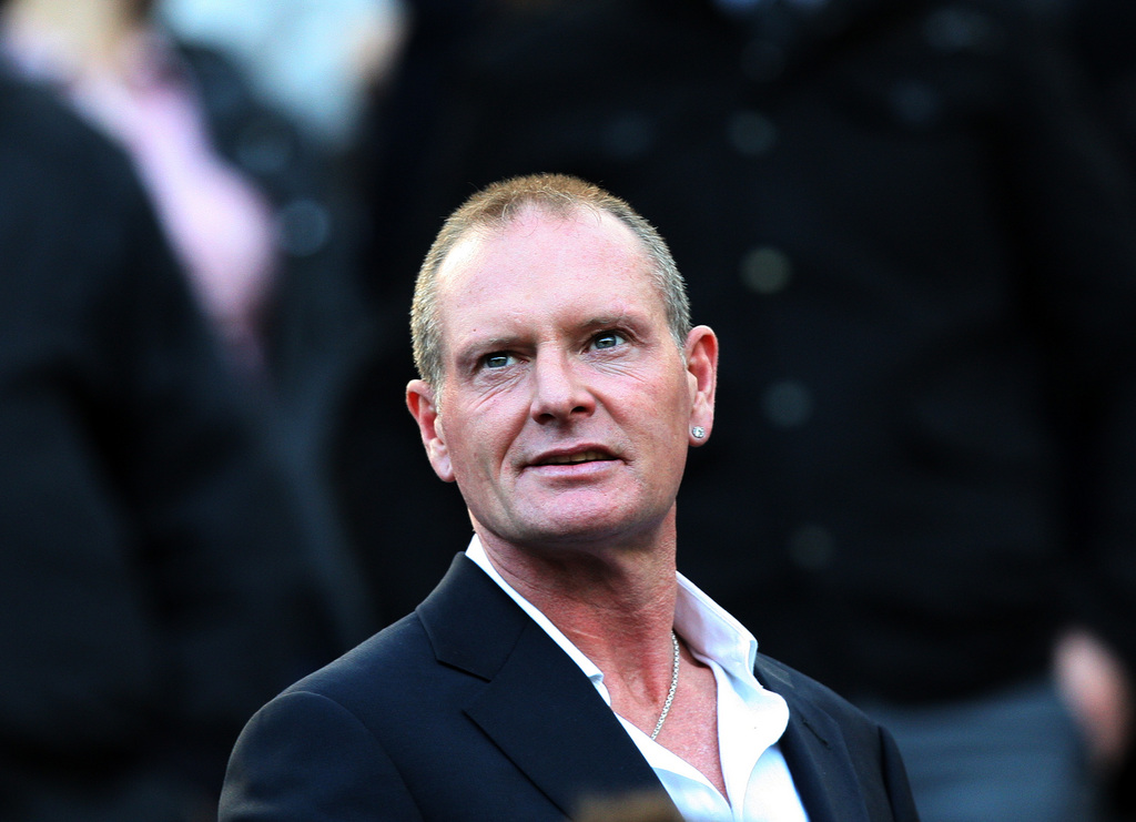 Paul Gascoigne, is seen in the stands ahead of the English Premier League soccer match between Newcastle United and Tottenham Hotspurs at St James' Park, Newcastle, England, Sunday, Oct. 16, 2011. (AP Photo/Scott Heppell)