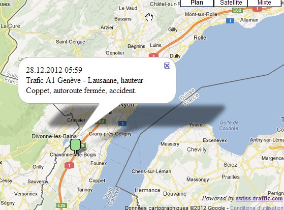 Un accident survenu à la hauteur de Coppet sur l'Autoroute A1 ce vendredi matin à 5h59 implique la fermeture de la voie dans le sens Genève-Lausanne.