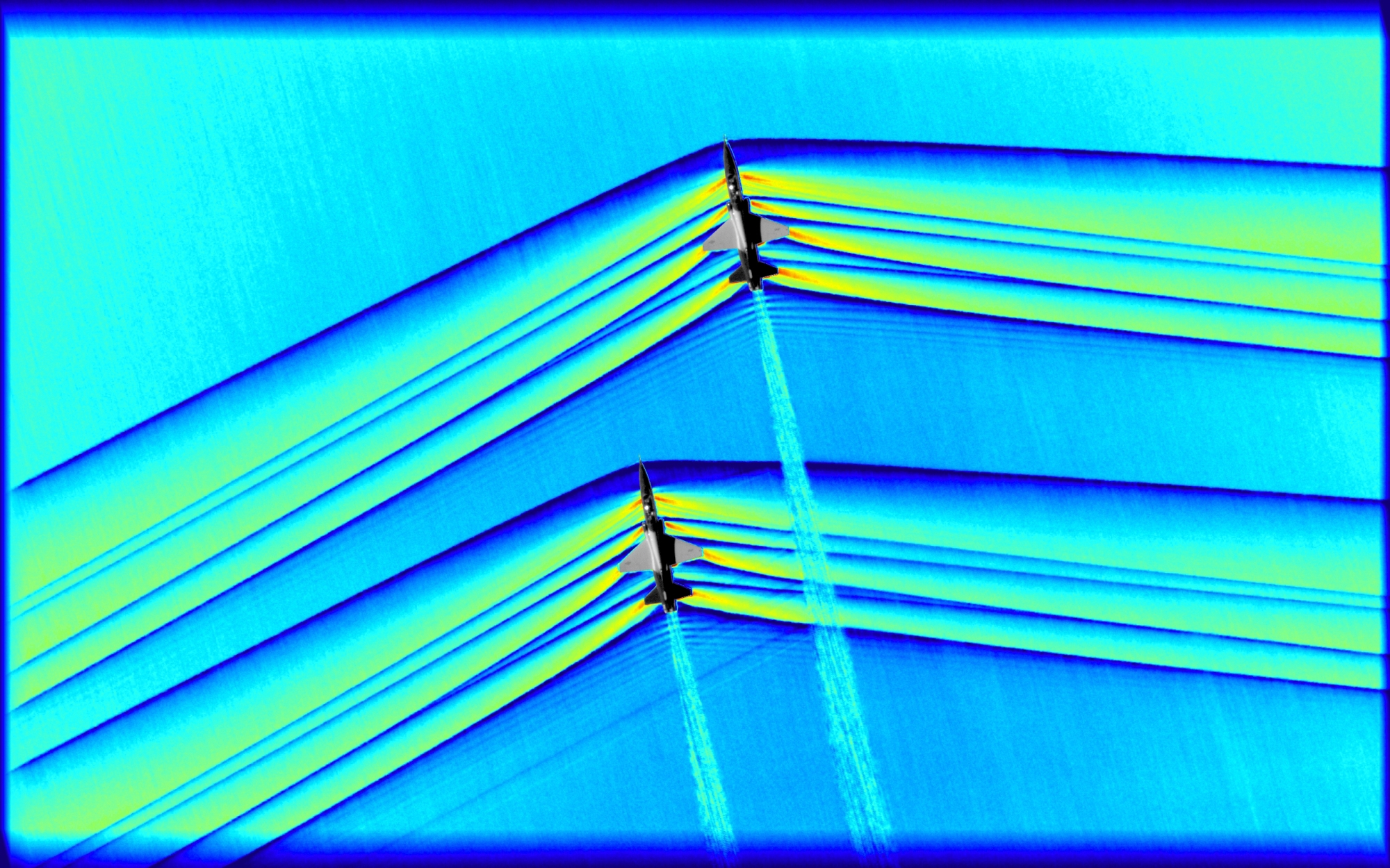 La NASA a diffusé mardi des images inédites qui montrent deux avions supersoniques créer des ondes de choc sonores en traversant l'atmosphères.